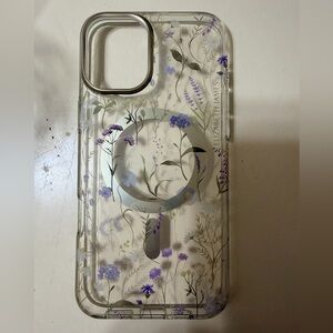 Elizabeth and James Clear Phone Case with Purple and Blue Floral Design